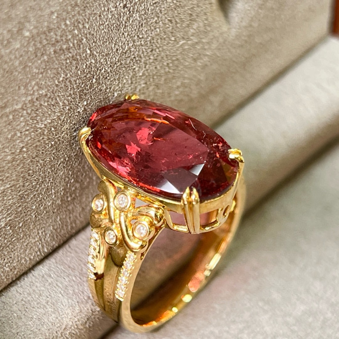 14k Gold 8.17 Ctw Natural Tourmaline & Diamond Ring - 3