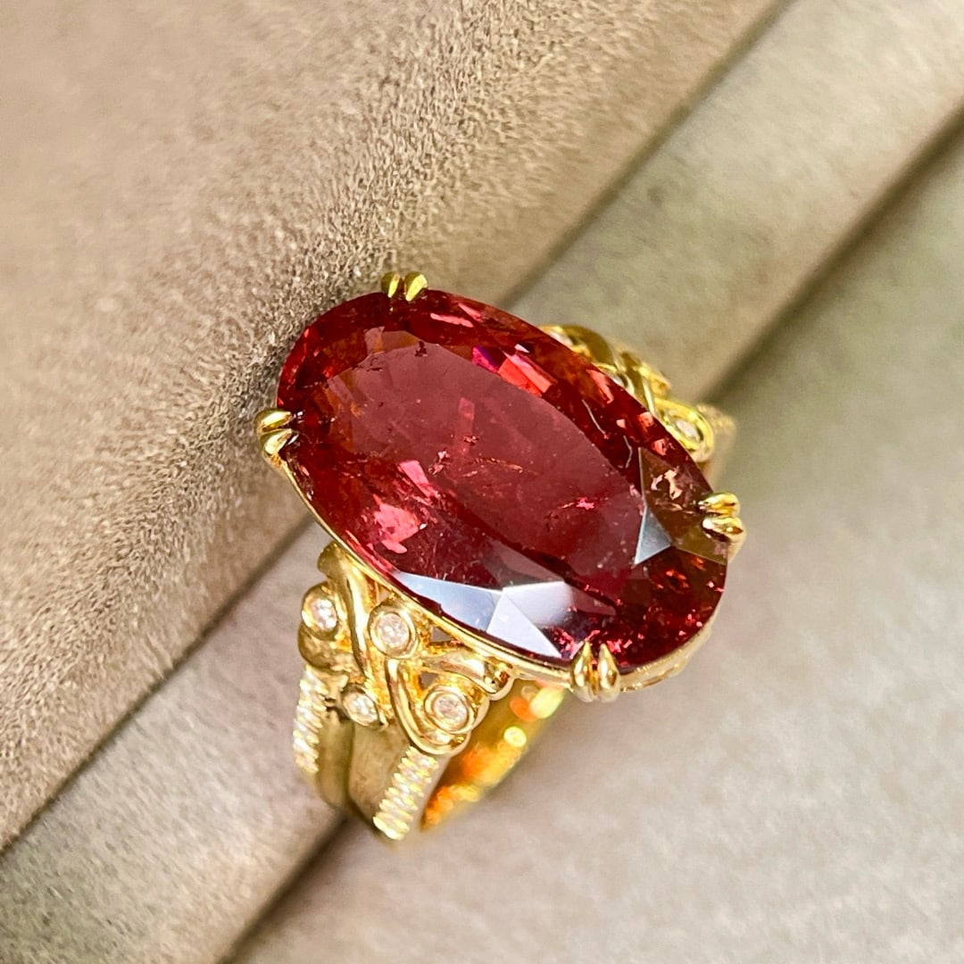 14k Gold 8.17 Ctw Natural Tourmaline & Diamond Ring - 4