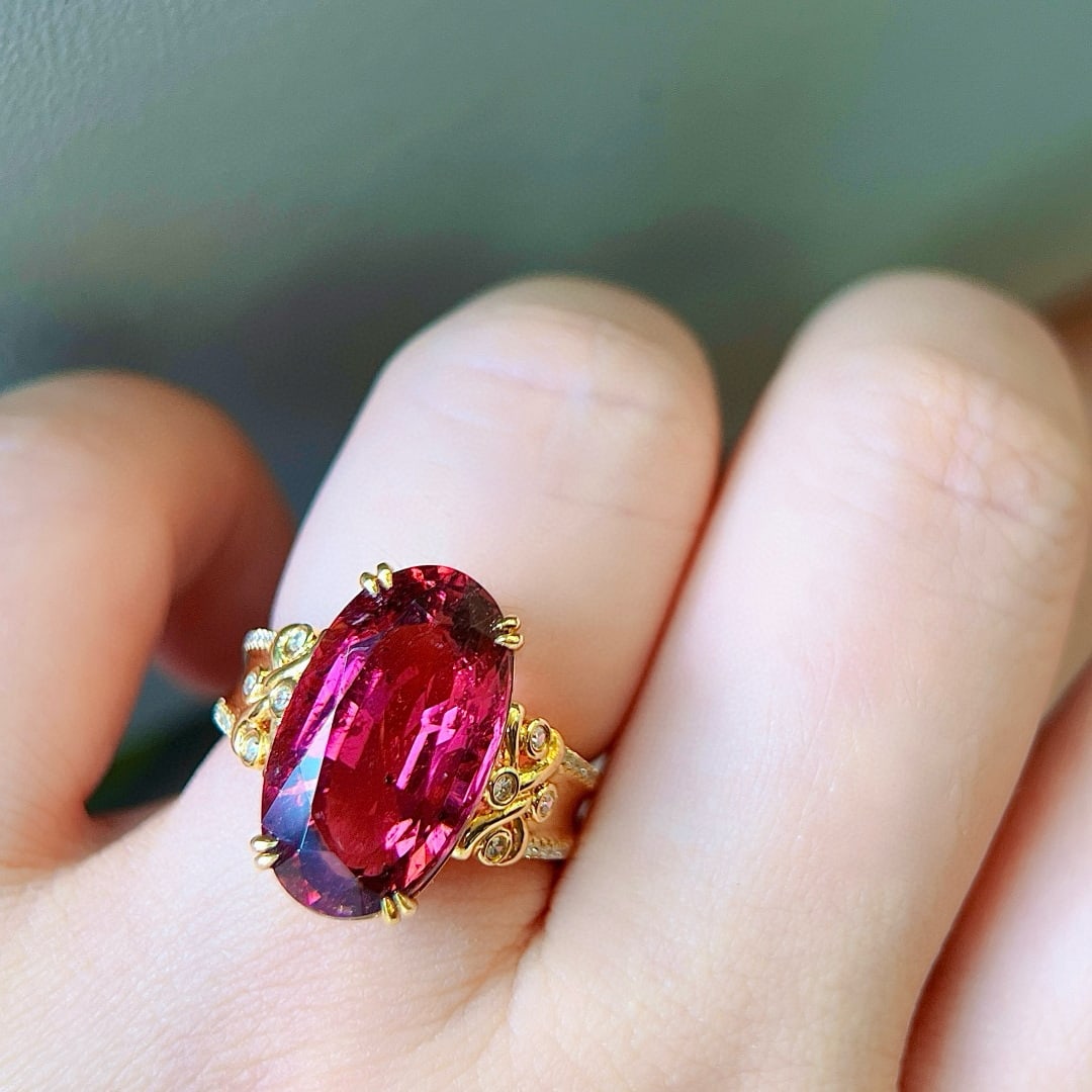 14k Gold 8.17 Ctw Natural Tourmaline & Diamond Ring - 6