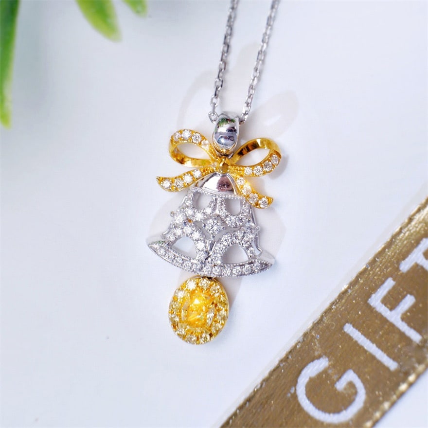 14k Gold 0.25 Ctw Natural Yellow Diamond & Diamond Pendant( Without Chain ): Ref:231082102 // gold content:14k gold // main gemstone:yellow diamond // shape:oval // carat weight:0. 10ct // color:yellow // treatment:natural // // adjacent gemstone 2 : diamond // shape:round // 