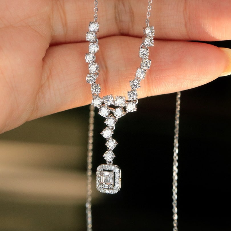 14k Gold 1.7 Ct Natural H Diamond Necklace - 9