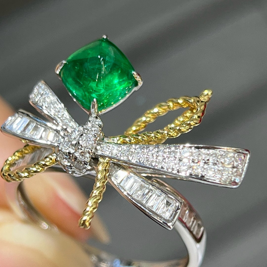 14k Gold 1.75 Ctw Vivid Green Natural Emerald & Diamond Ring - 6