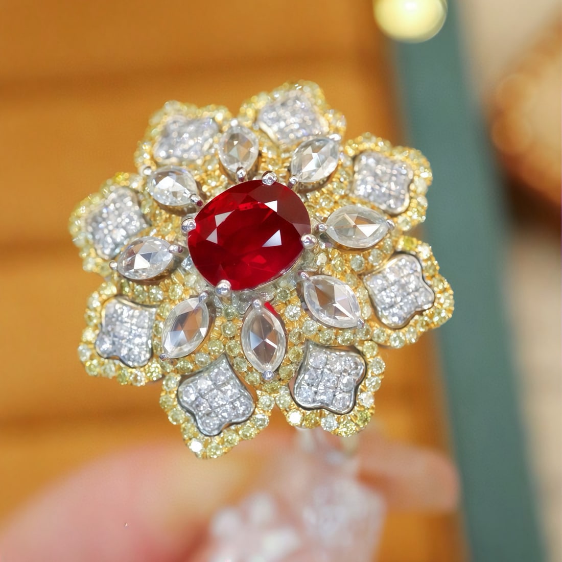 14k Gold 2.01 Ctw Natural Ruby & Diamond Ring/brooch/pendant( Without Chain ) - 2