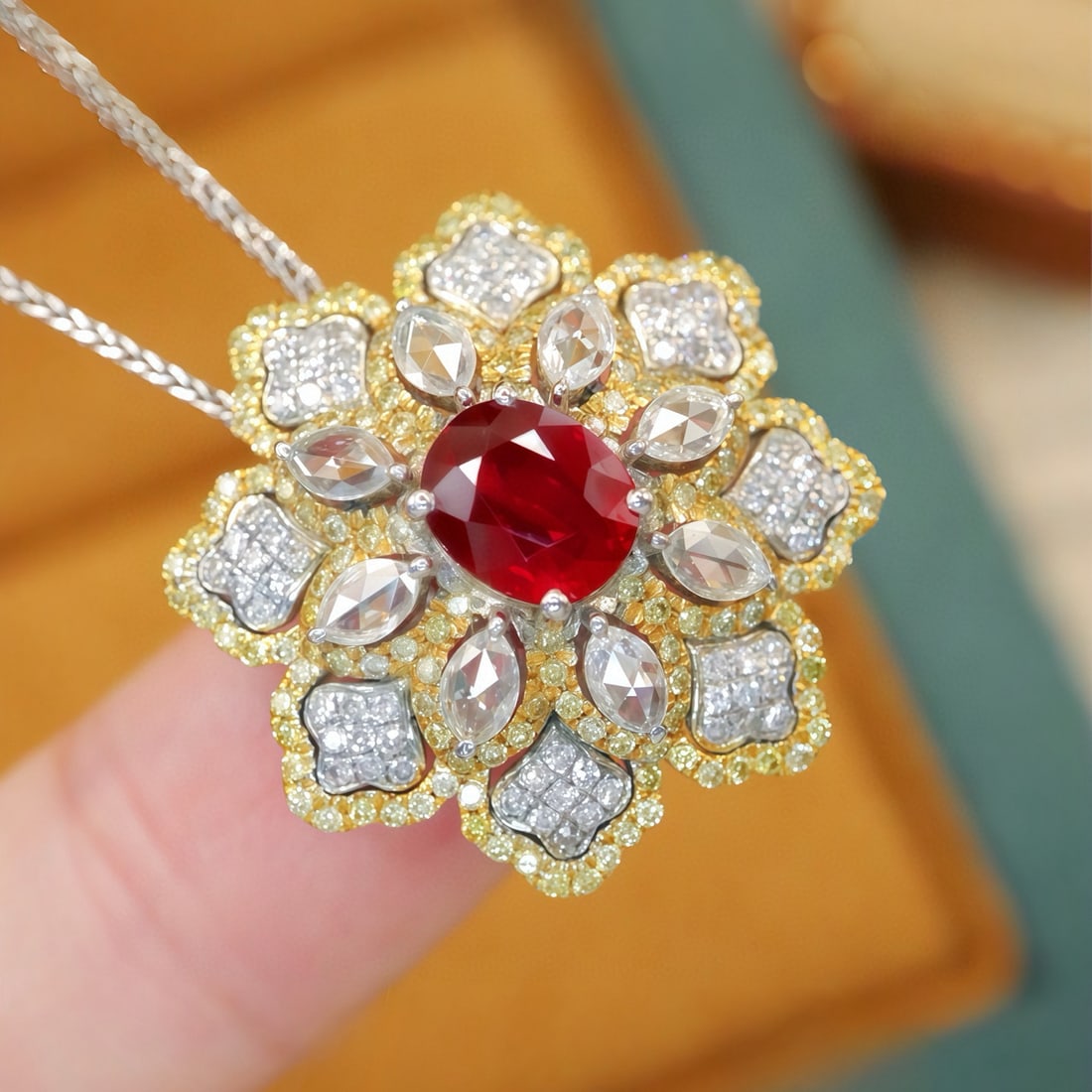 14k Gold 2.01 Ctw Natural Ruby & Diamond Ring/brooch/pendant( Without Chain ) - 3