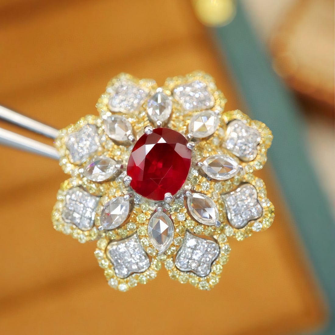 14k Gold 2.01 Ctw Natural Ruby & Diamond Ring/brooch/pendant( Without Chain ) - 4