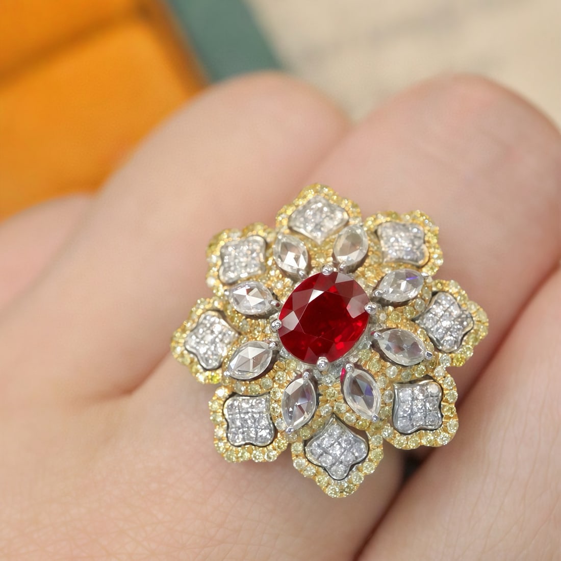 14k Gold 2.01 Ctw Natural Ruby & Diamond Ring/brooch/pendant( Without Chain ) - 6