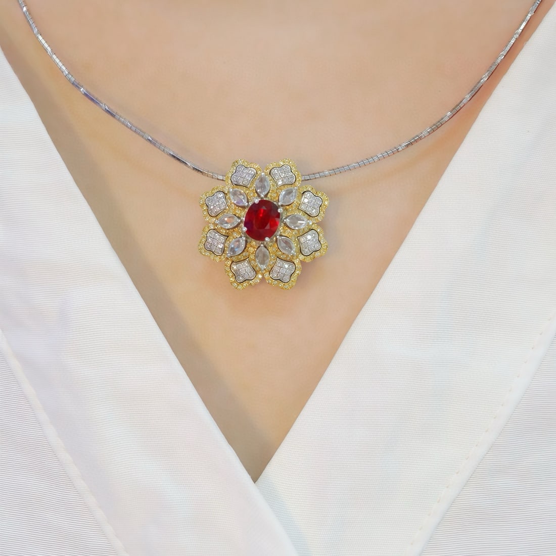 14k Gold 2.01 Ctw Natural Ruby & Diamond Ring/brooch/pendant( Without Chain ) - 7