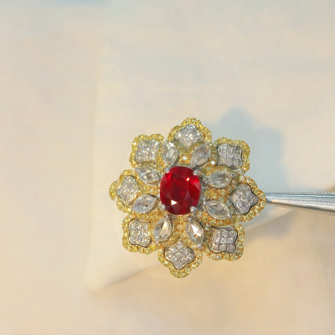 14k Gold 2.01 Ctw Natural Ruby & Diamond Ring/brooch/pendant( Without Chain ) - 8