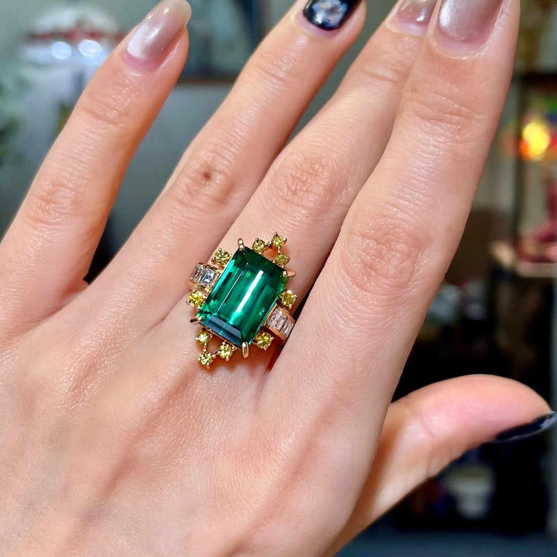 14k Gold 10.06 Ctw Natural Tourmaline & Diamond Ring - 2