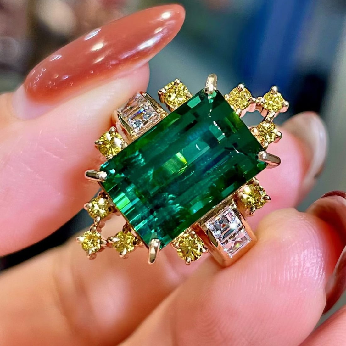 14k Gold 10.06 Ctw Natural Tourmaline & Diamond Ring - 3