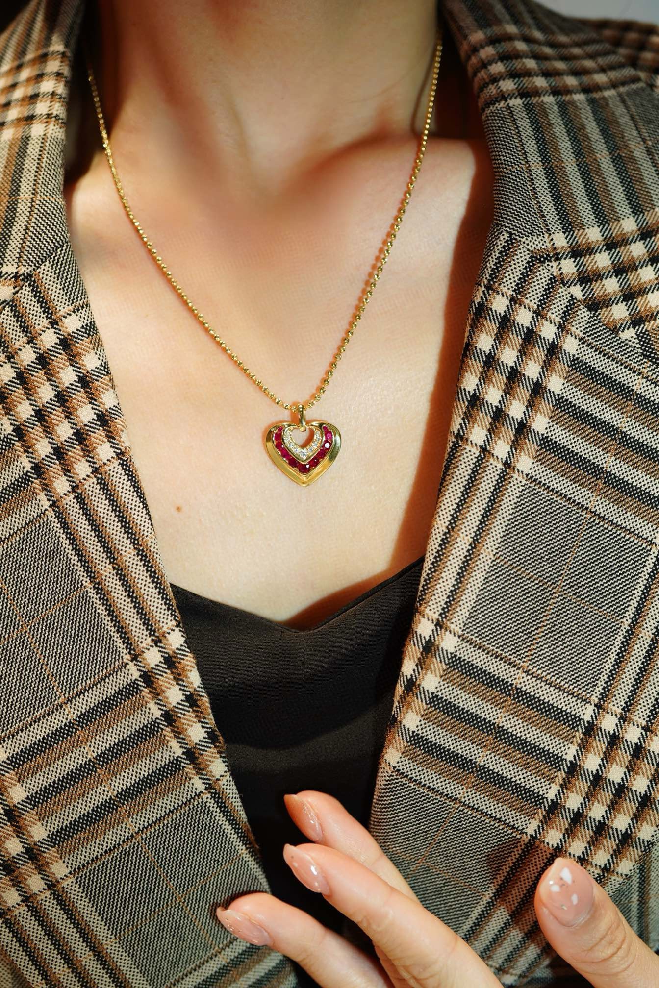 14k Gold 0.8 Ct Natural Ruby & Diamond Pendant( Without Chain ) - 2