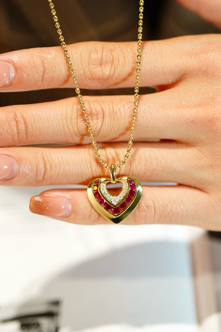 14k Gold 0.8 Ct Natural Ruby & Diamond Pendant( Without Chain ) - 5