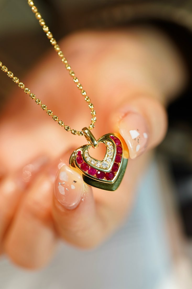 14k Gold 0.8 Ct Natural Ruby & Diamond Pendant( Without Chain ) - 6