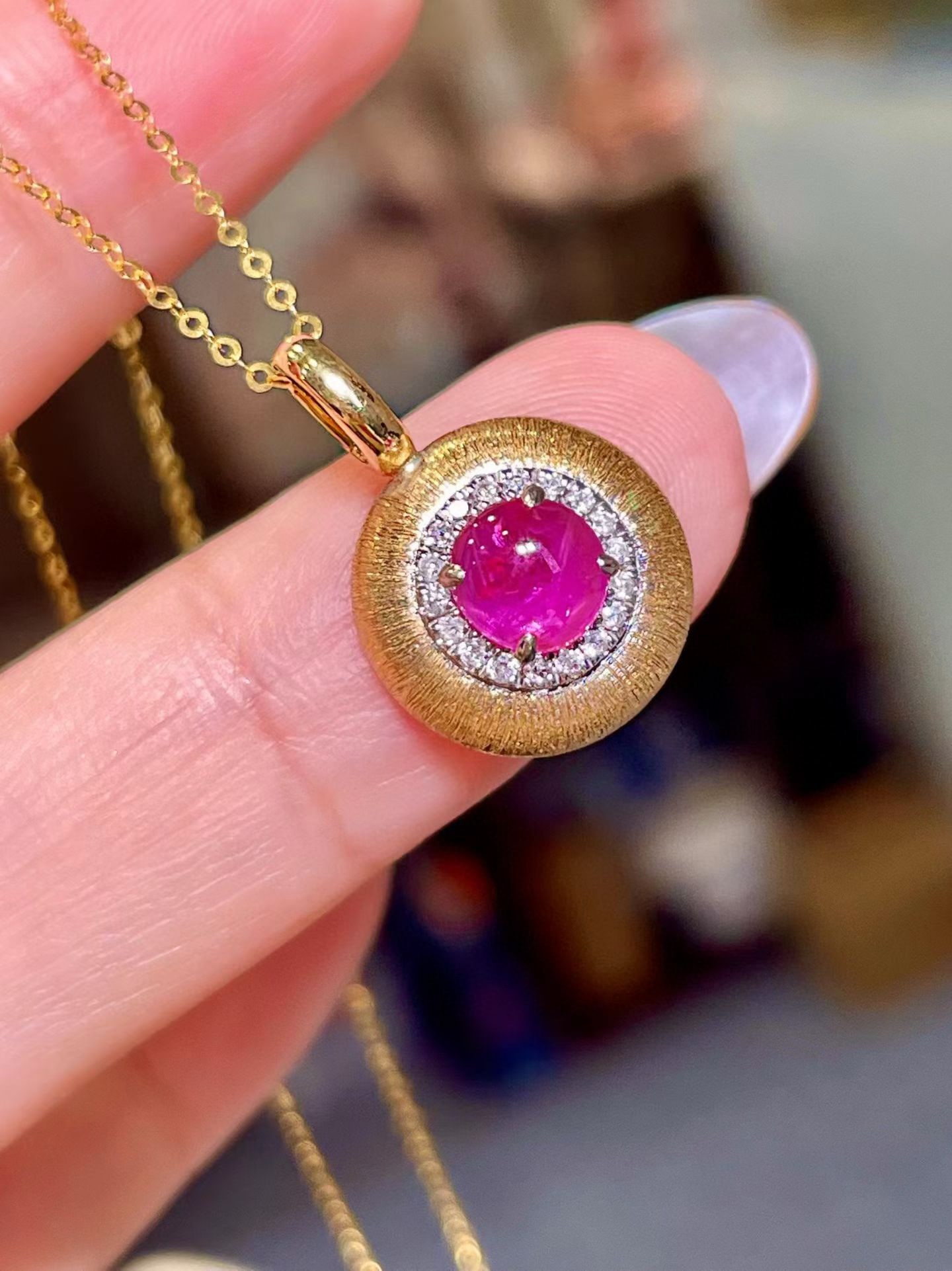 14k Gold 1.06 Ctw Natural Star Ruby & Diamond Pendant( Without Chain ) - 2