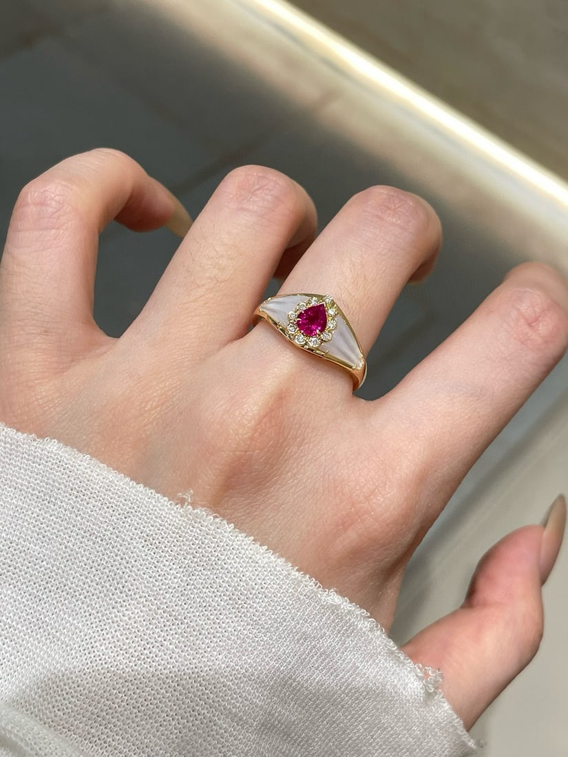 14k Gold 0.5 Ct Natural Ruby & Diamond Ring - 6