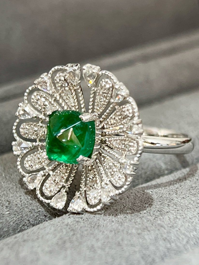 14k Gold 2.49 Ctw Vivid Green Natural Emerald & Diamond Ring - 6