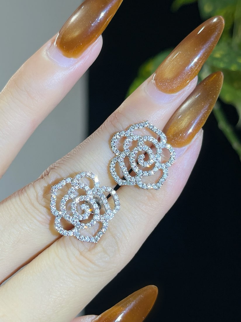 14k Gold 1.04 Ct Natural H Diamond & Flowers Earrings - 6