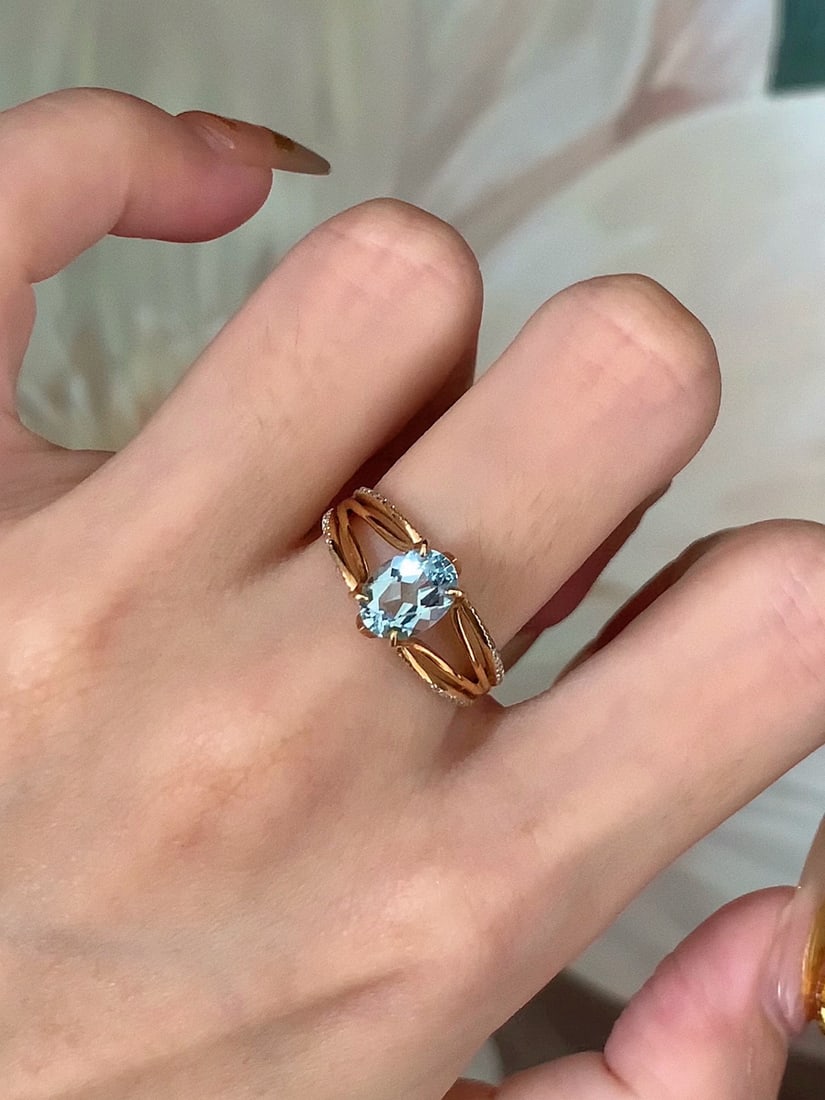 14k Gold 1.20 Ct Natural Aquamarine & Diamond Ring - 5