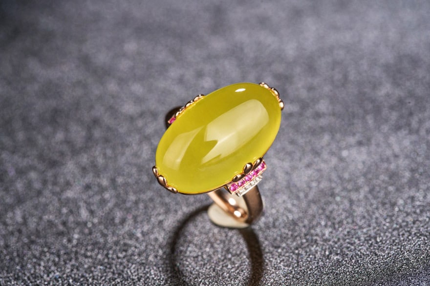 14k Gold 15.1 Ct Natural Prehnite & Diamond & Ruby Ring - 7