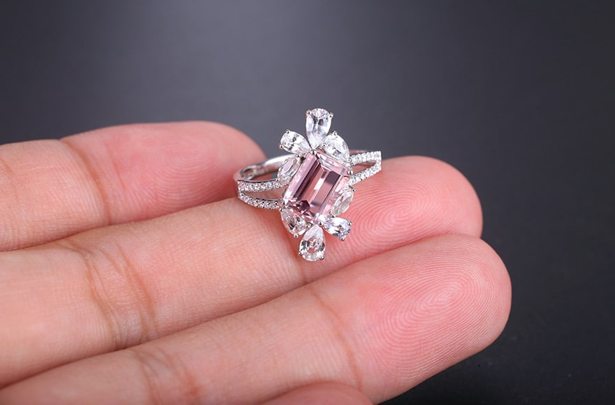 14k Gold 2.82 Ctw Natural Morganite & Sapphire Ring - 5