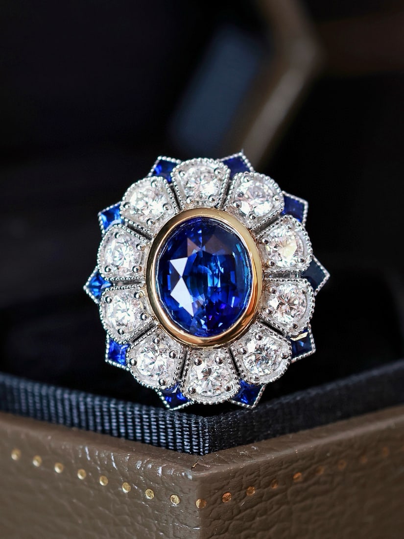 14k Gold 3.87 Ctw Natural Sapphire & Diamond Ring - 4