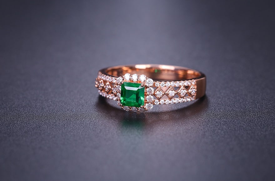 14k Gold 0.69 Ctw Vivid Green Natural Emerald & Diamond Ring - 3