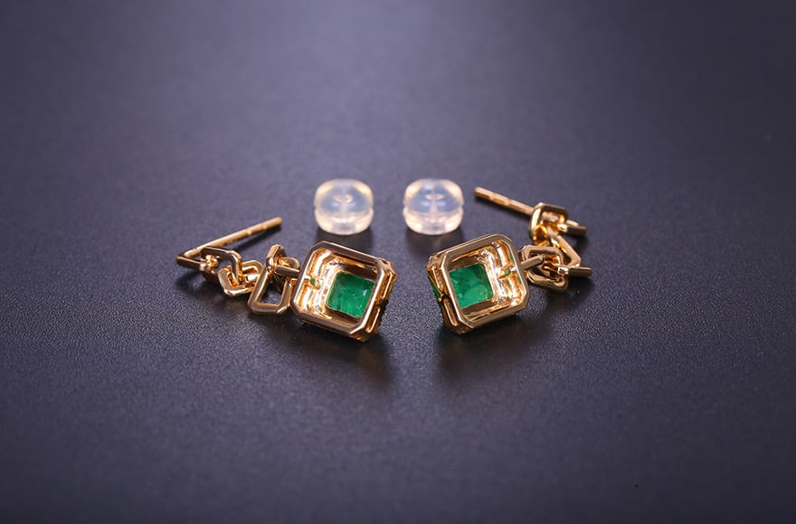 14k Gold 1.27 Ctw Vivid Green Natural Emerald & Diamond Earrings - 5