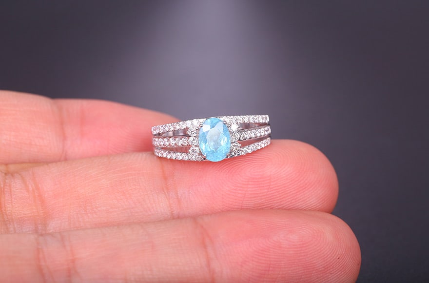 14k Gold 1.28 Ctw Natural Paraiba Tourmaline & Diamond Ring - 7