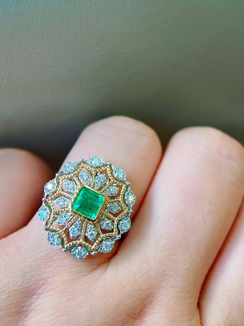 14k Gold 1.01 Ctw Natural Emerald & Diamond Ring - 8
