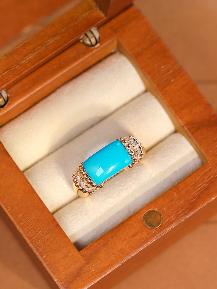 14k Gold 3.28 Ctw Natural Blue Turquoise & Diamond Ring - 3