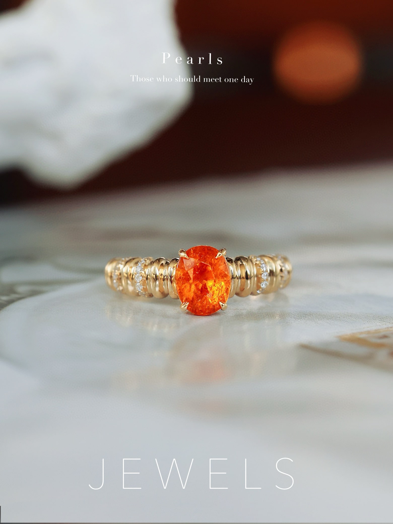 14k Gold 2.03 Ctw Natural Spessartine & Diamond Ring: Ref:231082289 // gold content:14k gold // ring size:7. 25us // // main gemstone:spessartine // shape:oval // carat weight:1. 95ct // color:orange // treatment:natural // // adjacent gemstone 2 :