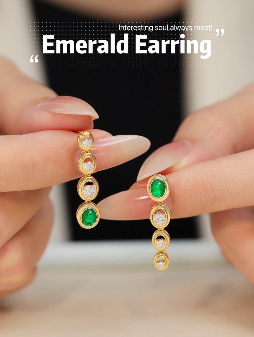 14k Gold 0.61 Ctw Vivid Green Natural Emerald & Diamond Earrings - 3