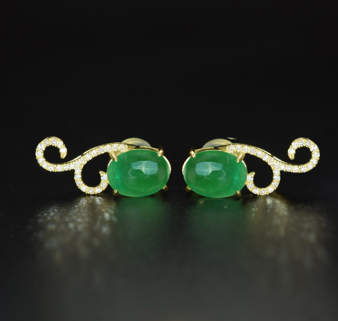 14k Gold 3.05 Ct Natural Emerald & Diamond Earrings - 3