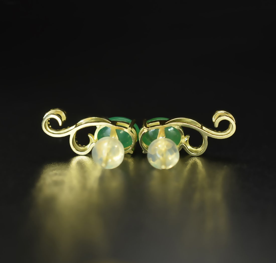 14k Gold 3.05 Ct Natural Emerald & Diamond Earrings - 5
