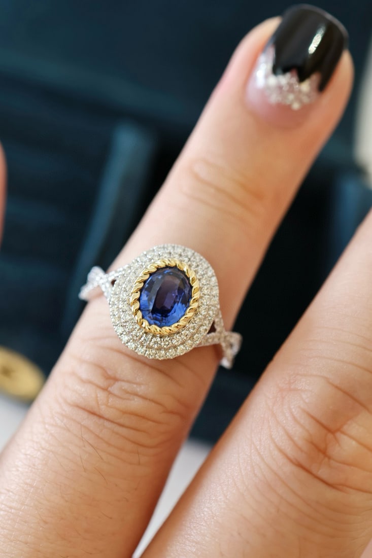14k Gold 1.47 Ctw Natural Sapphire & Diamond Ring - 5