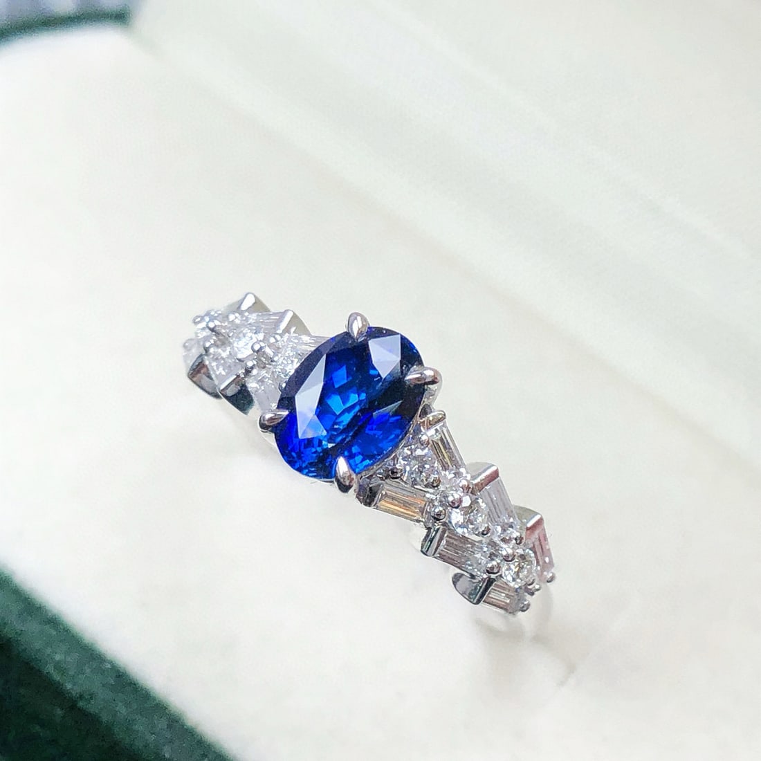 14k Gold 1.64 Ctw Natural Sapphire & Diamond Ring: Ref:231082315 // gold content:14k gold // ring size:7. 25us // // main gemstone:sapphire // shape:oval // carat weight:1. 26ct // color:royal blue // treatment:natural // // adjacent gemstone 2 :