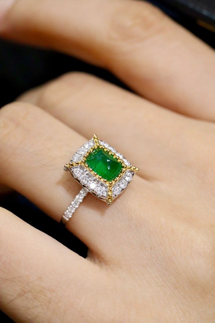 14k Gold 1.14 Ctw Vivid Green Natural Emerald & Diamond Ring - 5