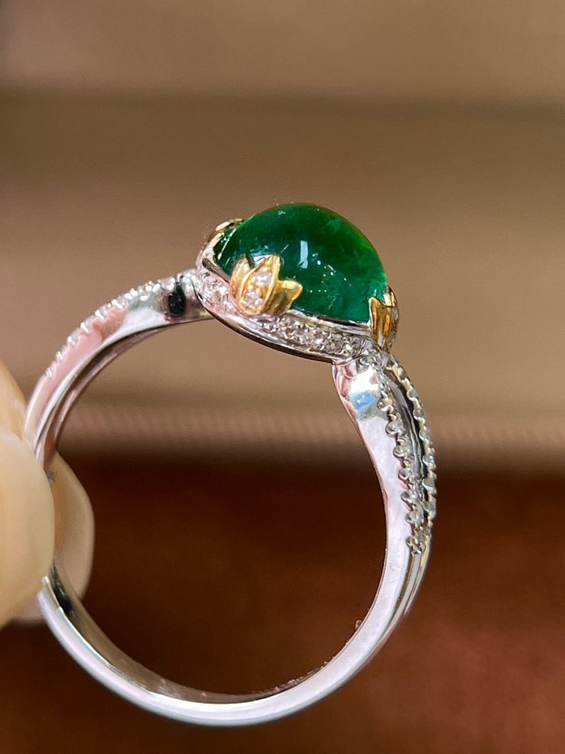 14k Gold 3.10 Ctw Vivid Green Natural Emerald & Diamond Ring - 3