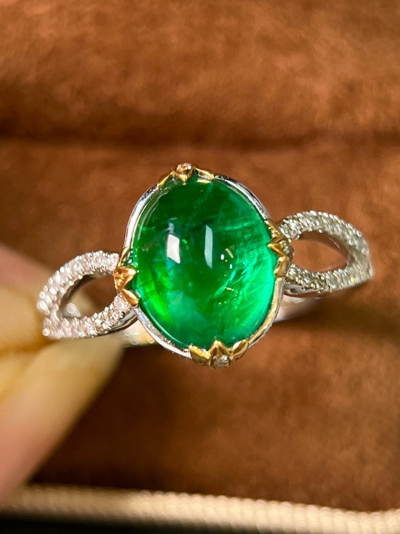 14k Gold 3.10 Ctw Vivid Green Natural Emerald & Diamond Ring - 5