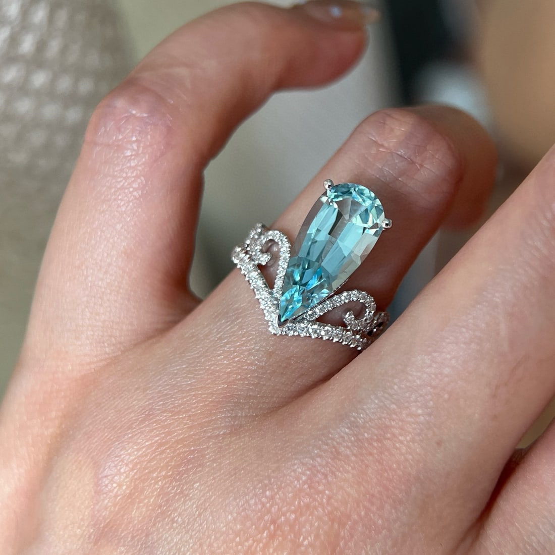 14k Gold 4.09 Ctw Natural Aquamarine & Lab Grown Diamond Ring - 2