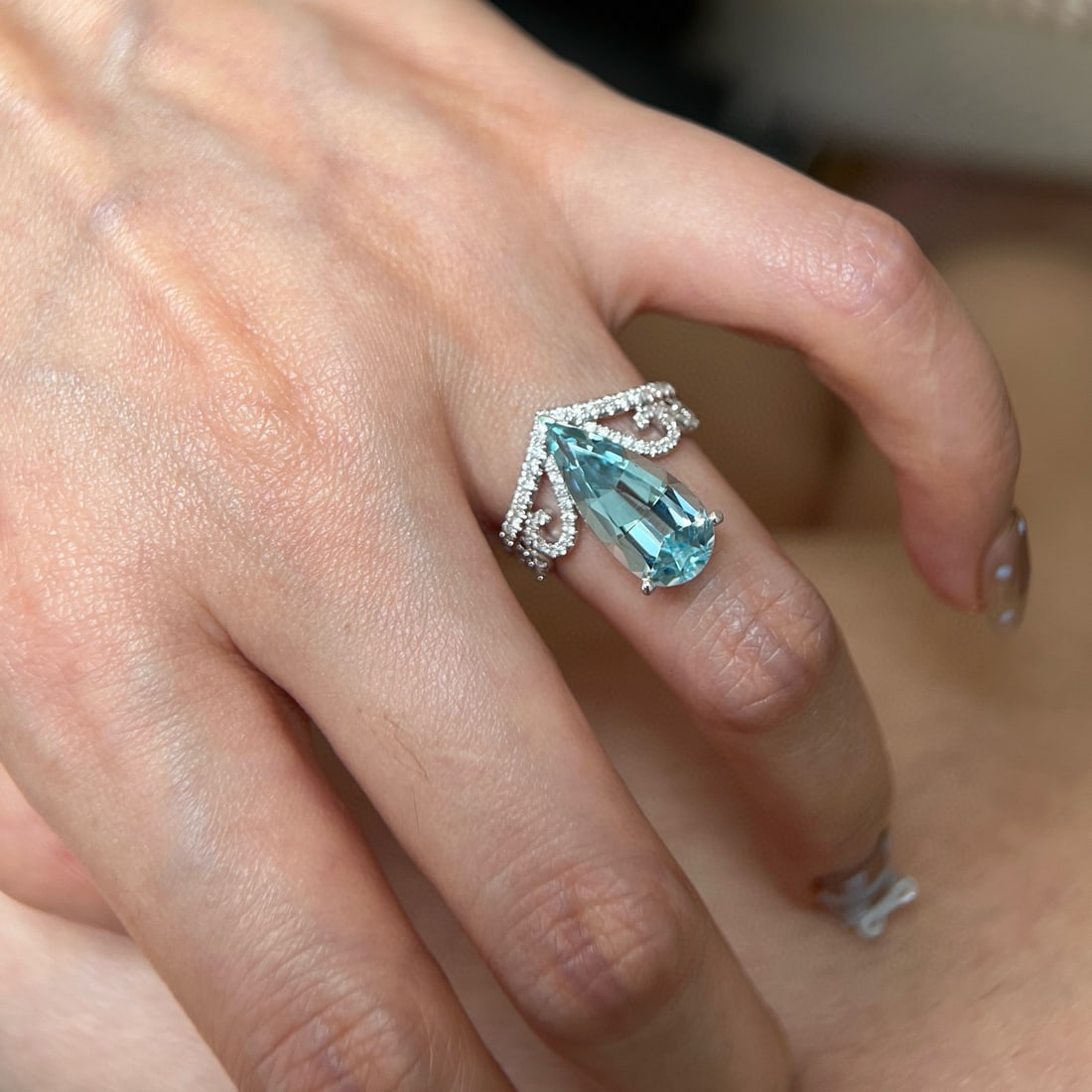 14k Gold 4.09 Ctw Natural Aquamarine & Lab Grown Diamond Ring - 3