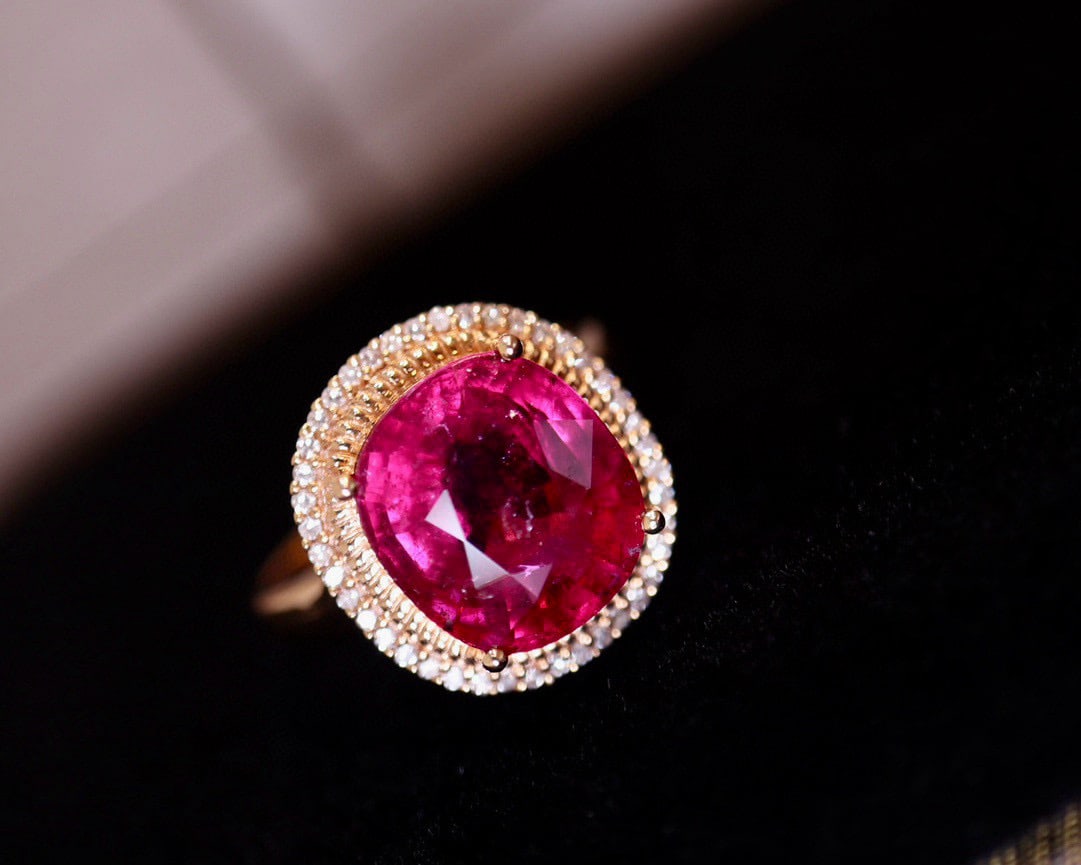 14k Gold 5.1 Ct Natural Tourmaline & Diamond Ring - 3