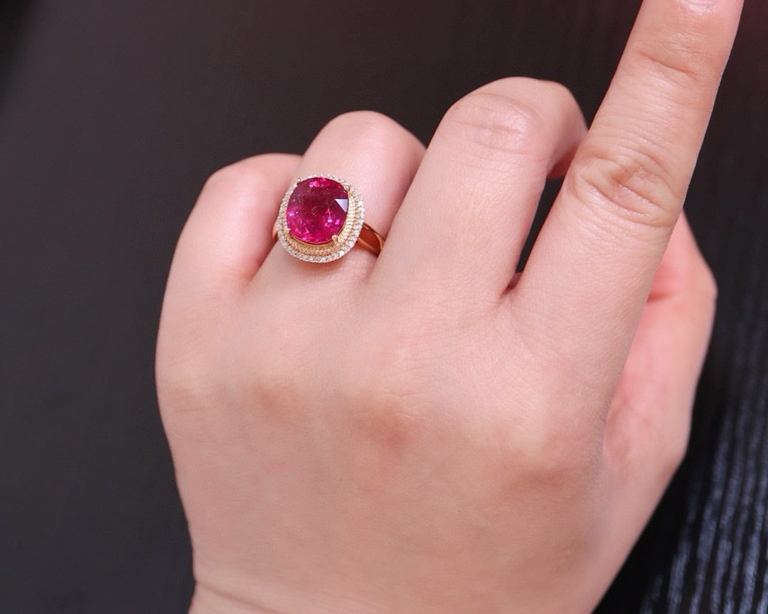 14k Gold 5.1 Ct Natural Tourmaline & Diamond Ring - 6
