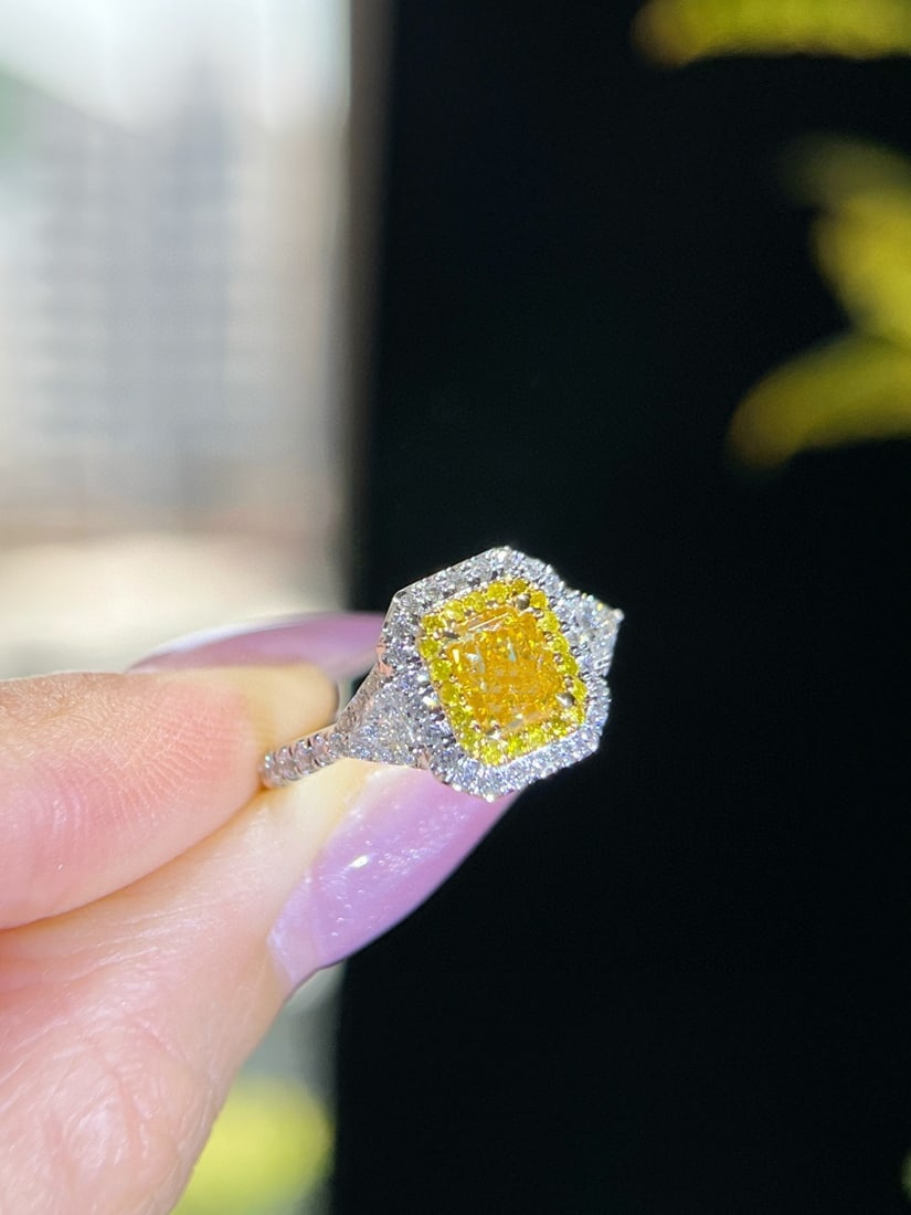 14k Gold 1.41 Ctw Natural Yellow Diamond & Diamond Ring - 2