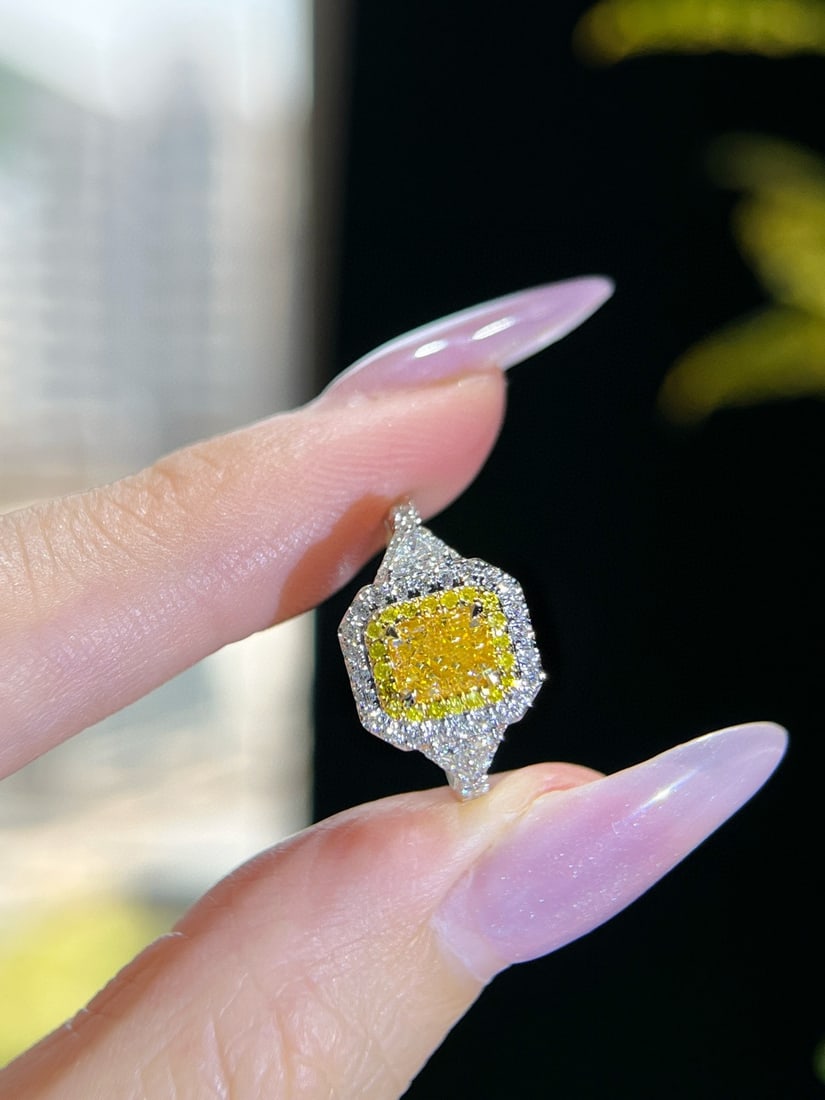 14k Gold 1.41 Ctw Natural Yellow Diamond & Diamond Ring - 3