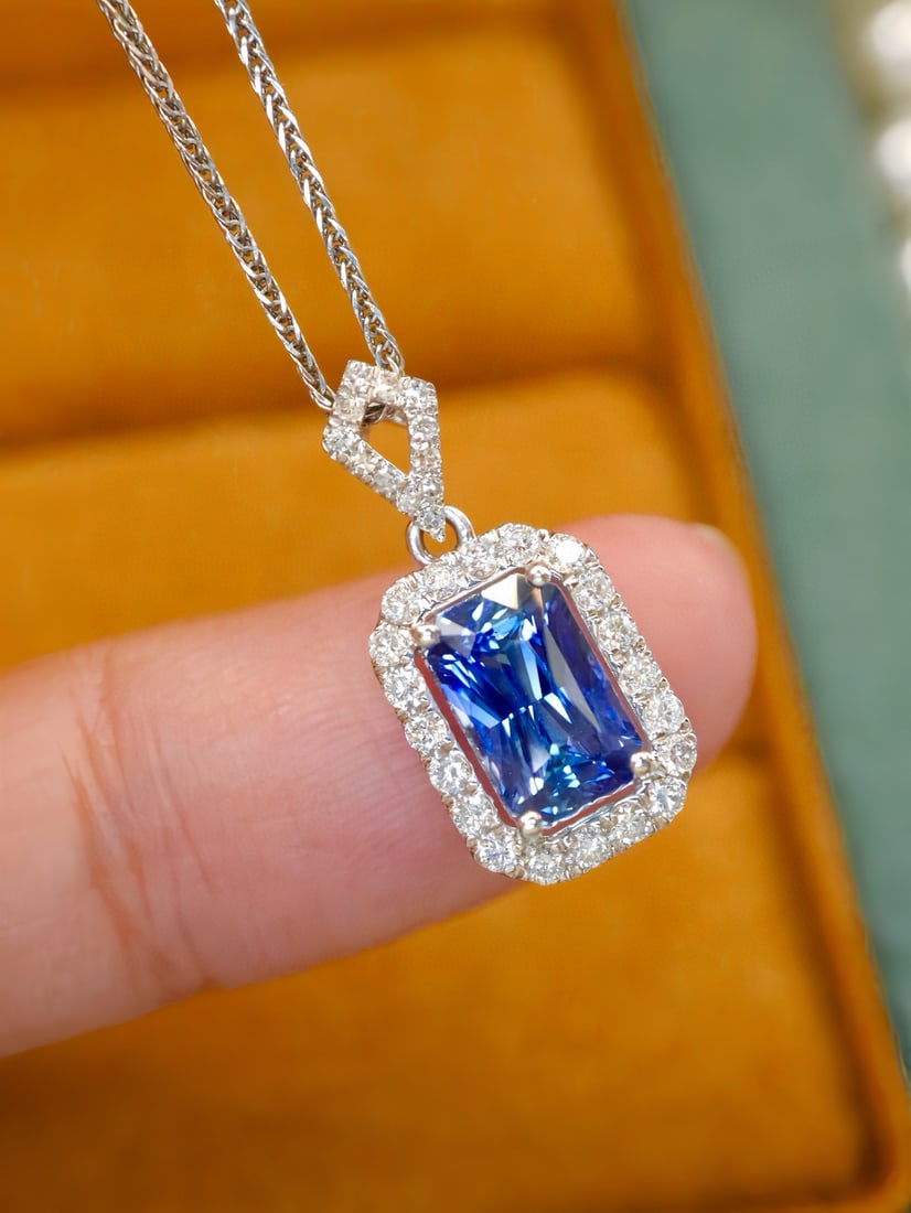 14k Gold 1.34 Ctw Natural Sapphire & Diamond Pendant( Without Chain ) - 2