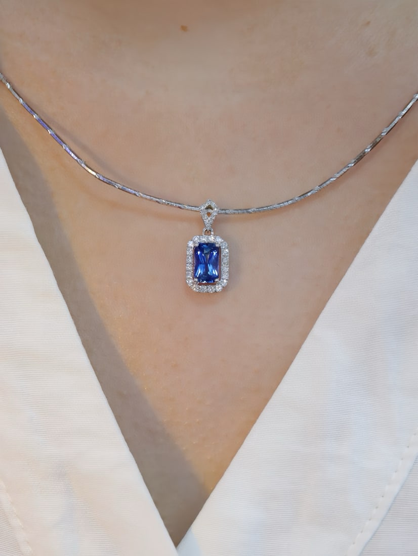 14k Gold 1.34 Ctw Natural Sapphire & Diamond Pendant( Without Chain ) - 5