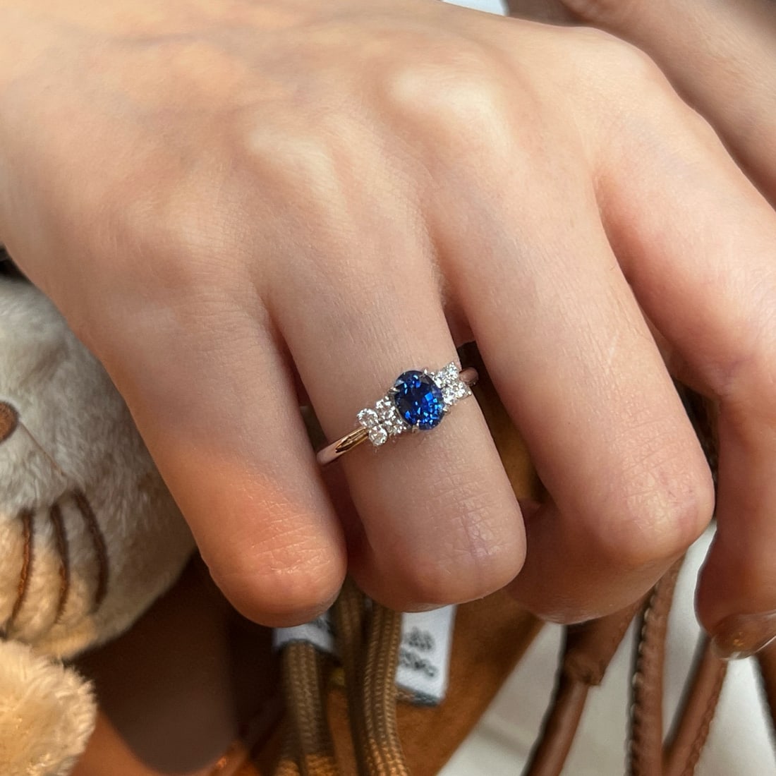 14k Gold 1.41 Ctw Natural Sapphire & Lab Grown Diamond Ring - 4