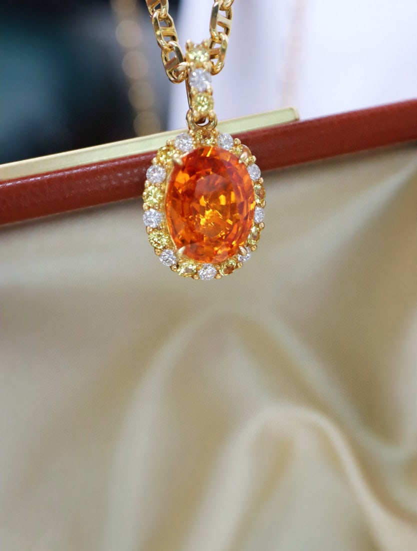 14k Gold 2.75 Ctw Natural Spessartine & Diamond Pendant( Without Chain ) - 2