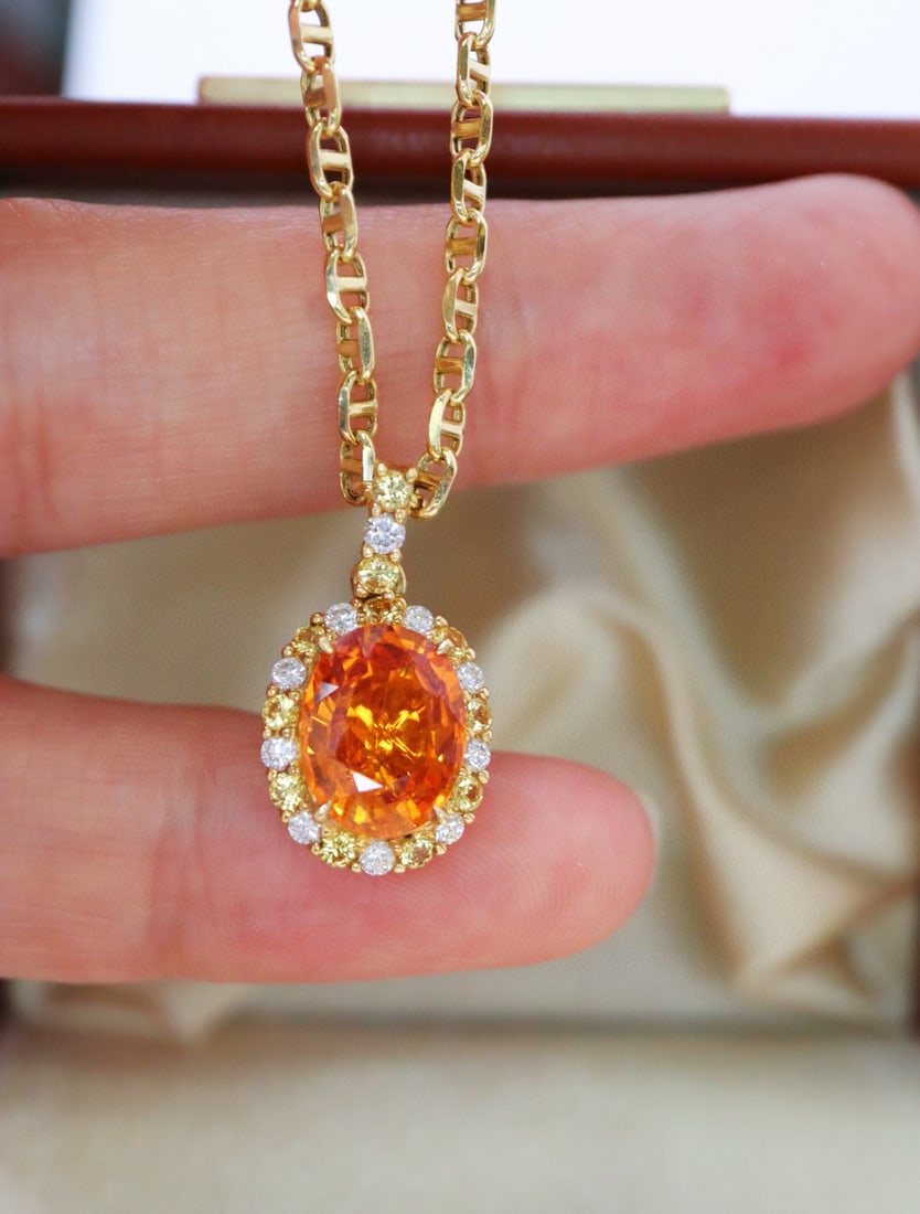 14k Gold 2.75 Ctw Natural Spessartine & Diamond Pendant( Without Chain ) - 4